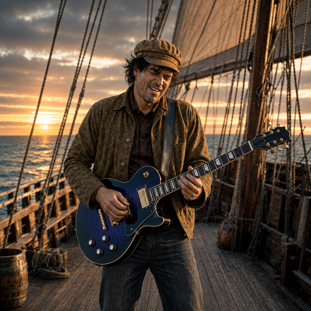 Artie Intel playing guitar on the set of the Valiant